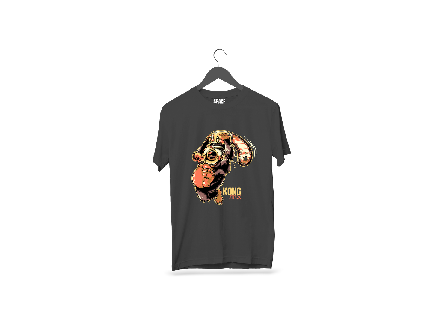 Kong Attack Printed Black Half Sleeve Cotton T-Shirt.