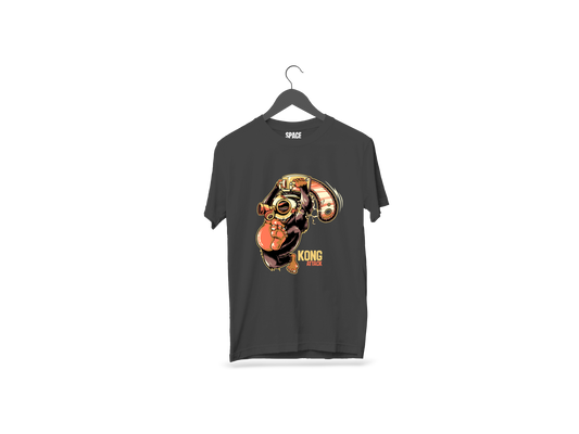 Kong Attack Printed Black Half Sleeve Cotton T-Shirt.