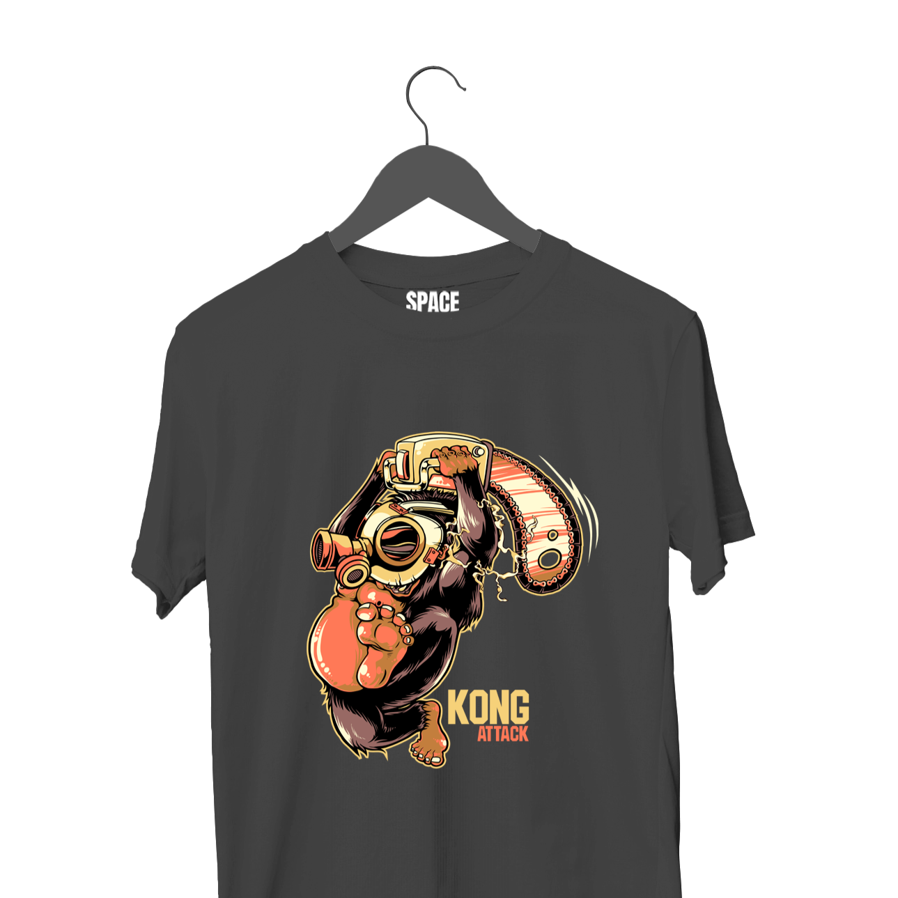 Kong Attack Printed Black Half Sleeve Cotton T-Shirt.