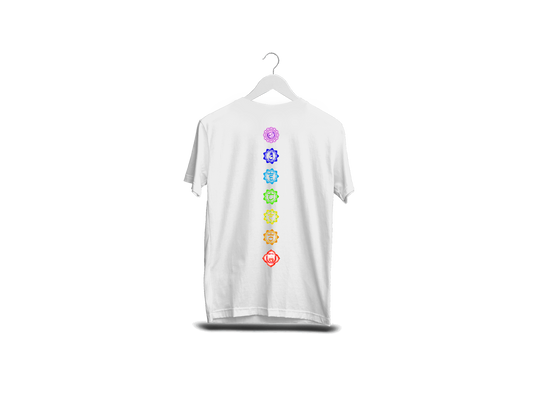 Kundlini Chakra Printed White Half Sleeve Cotton T-Shirt.