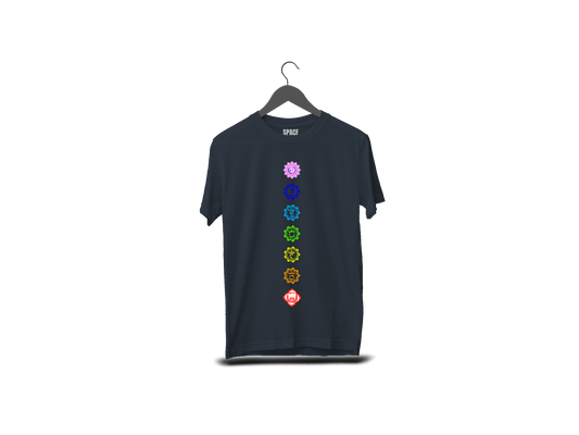 Kundlini Chakra Printed Black Half Sleeve Cotton T-Shirt.