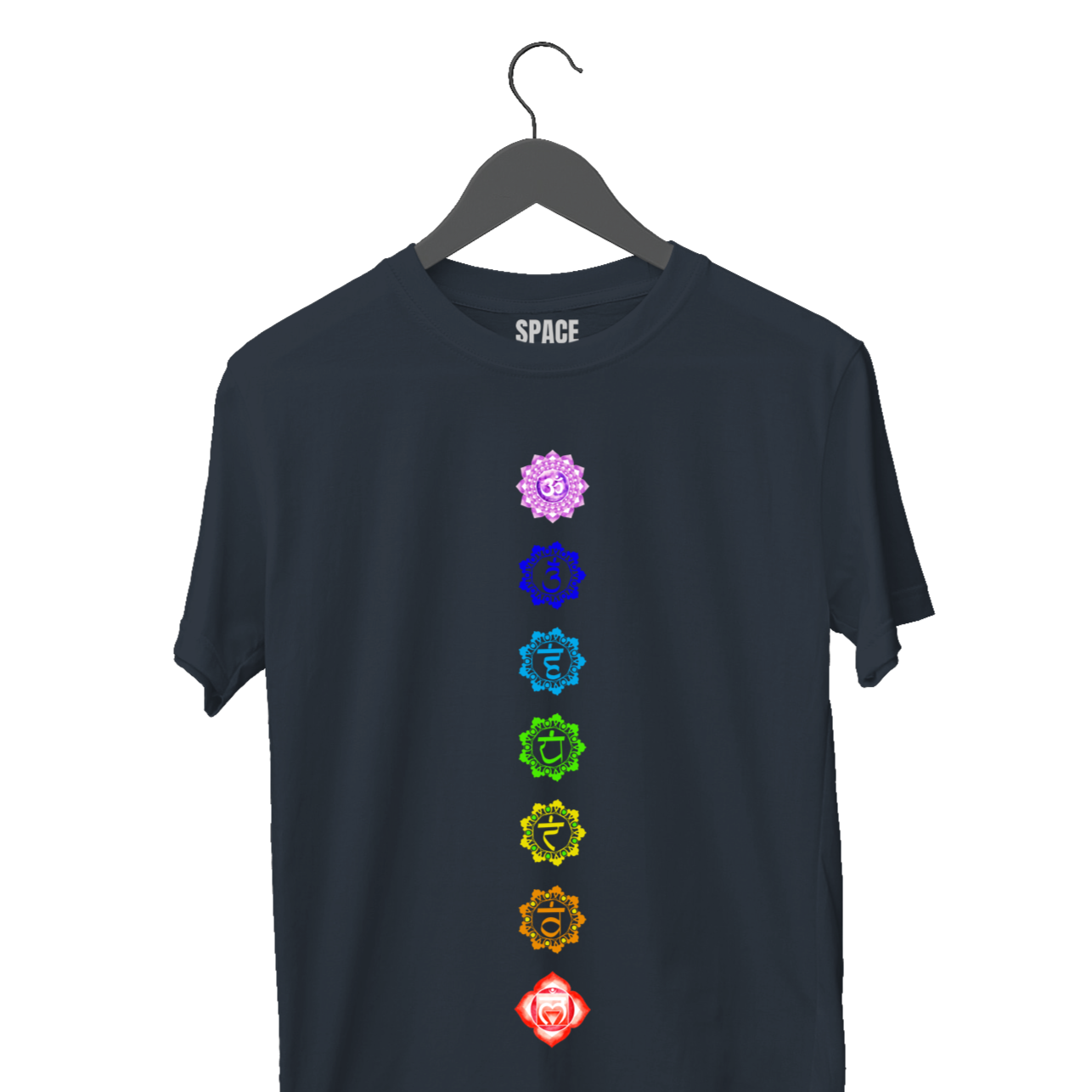 Kundlini Chakra Printed Black Half Sleeve Cotton T-Shirt.