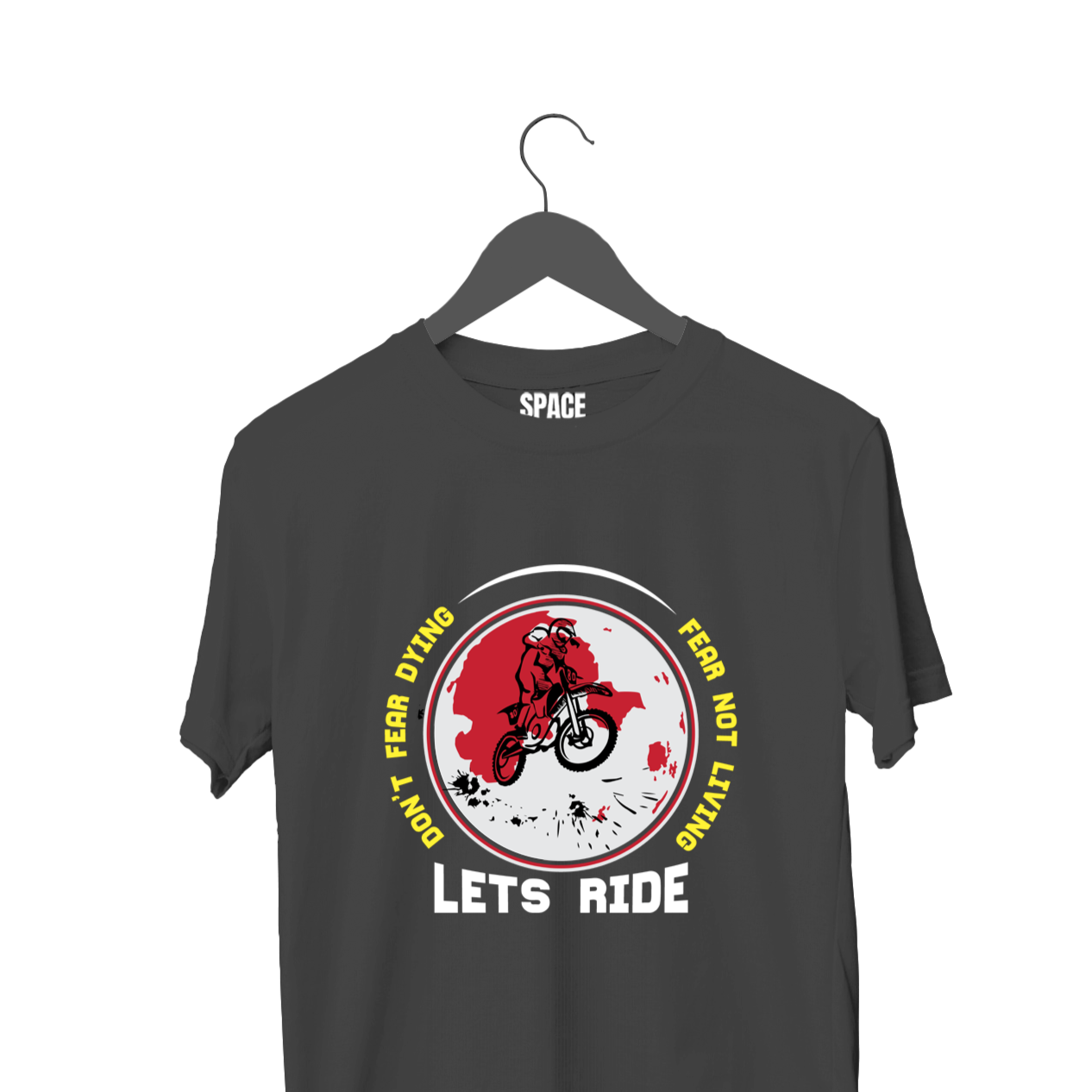 Let's Ride Printed Black Half Sleeve T-Shirt.