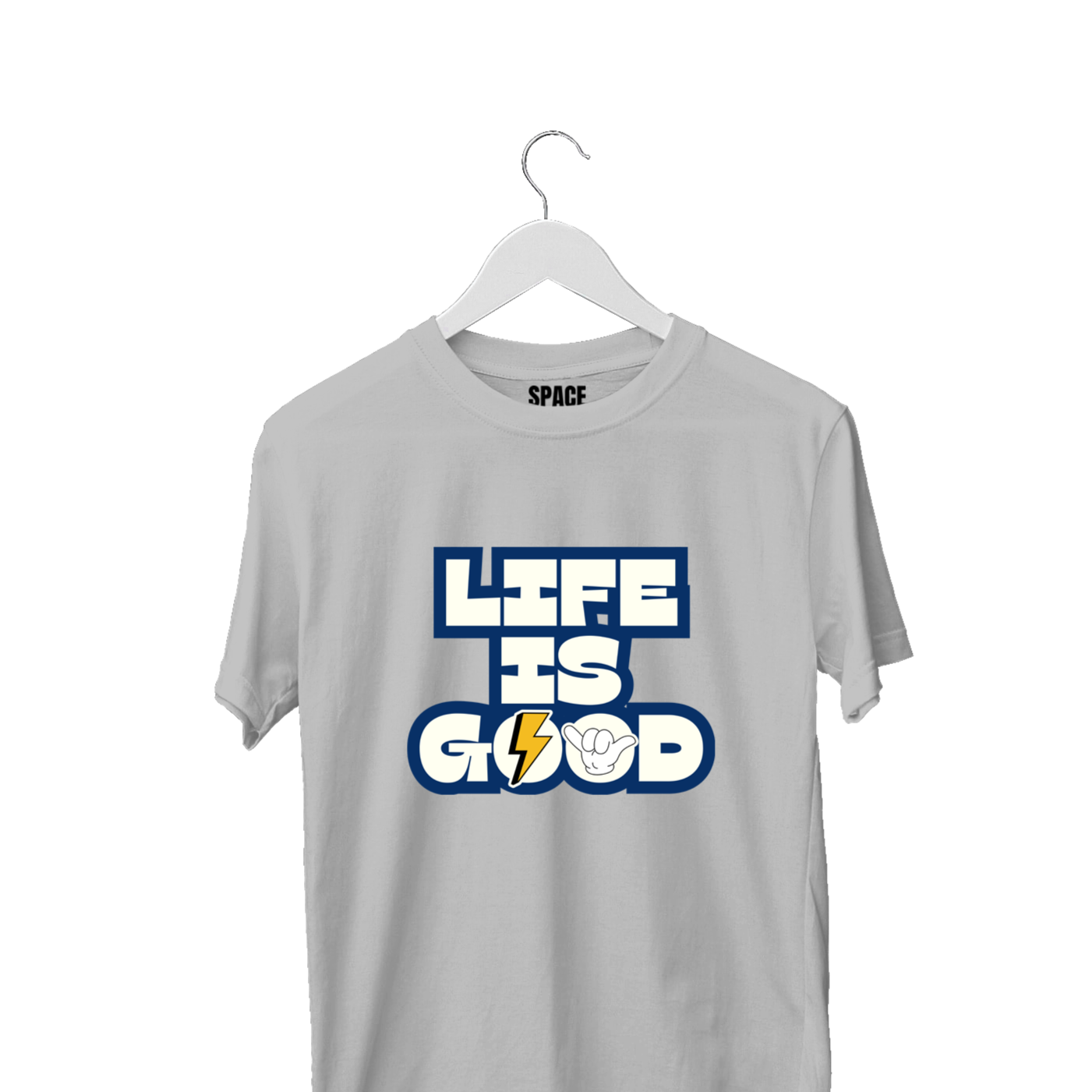 Life Is Good Printed Gray Half Sleeve Cotton T-Shirt.