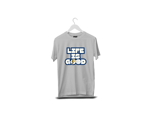 Life Is Good Printed Gray Half Sleeve Cotton T-Shirt.