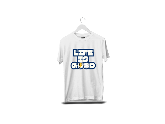 Life Is Good Printed White Half Sleeve Cotton T-Shirt.