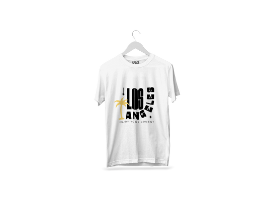 Los Angeles Printed White Half Sleeve Cotton T-Shirt.