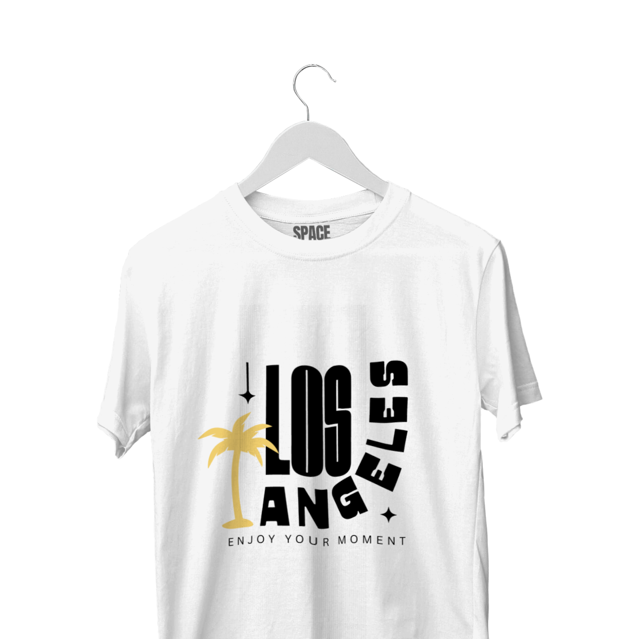 Los Angeles Printed White Half Sleeve Cotton T-Shirt.