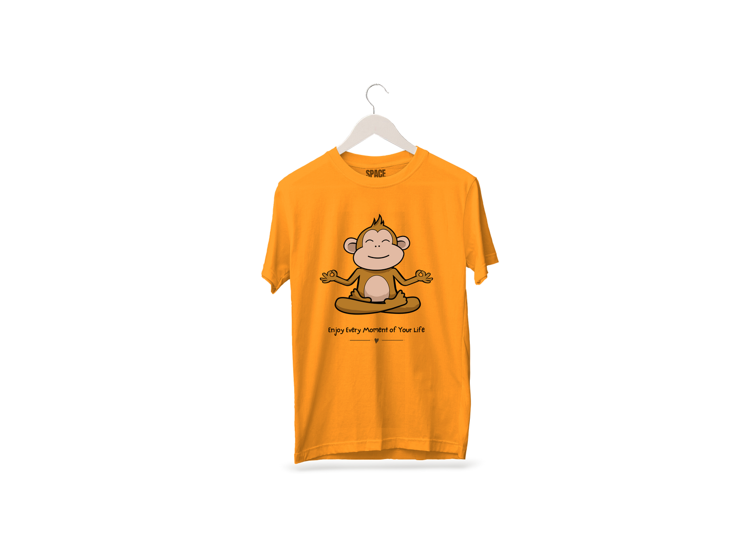 Calm Monkey Printed Mustard Half Sleeve Cotton T-Shirt.