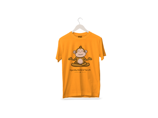 Calm Monkey Printed Mustard Half Sleeve Cotton T-Shirt.