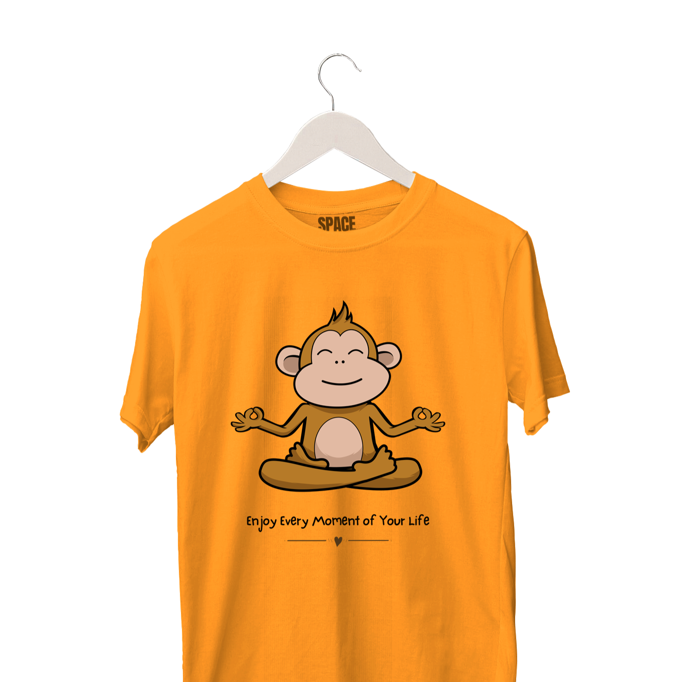 Calm Monkey Printed Mustard Half Sleeve Cotton T-Shirt.