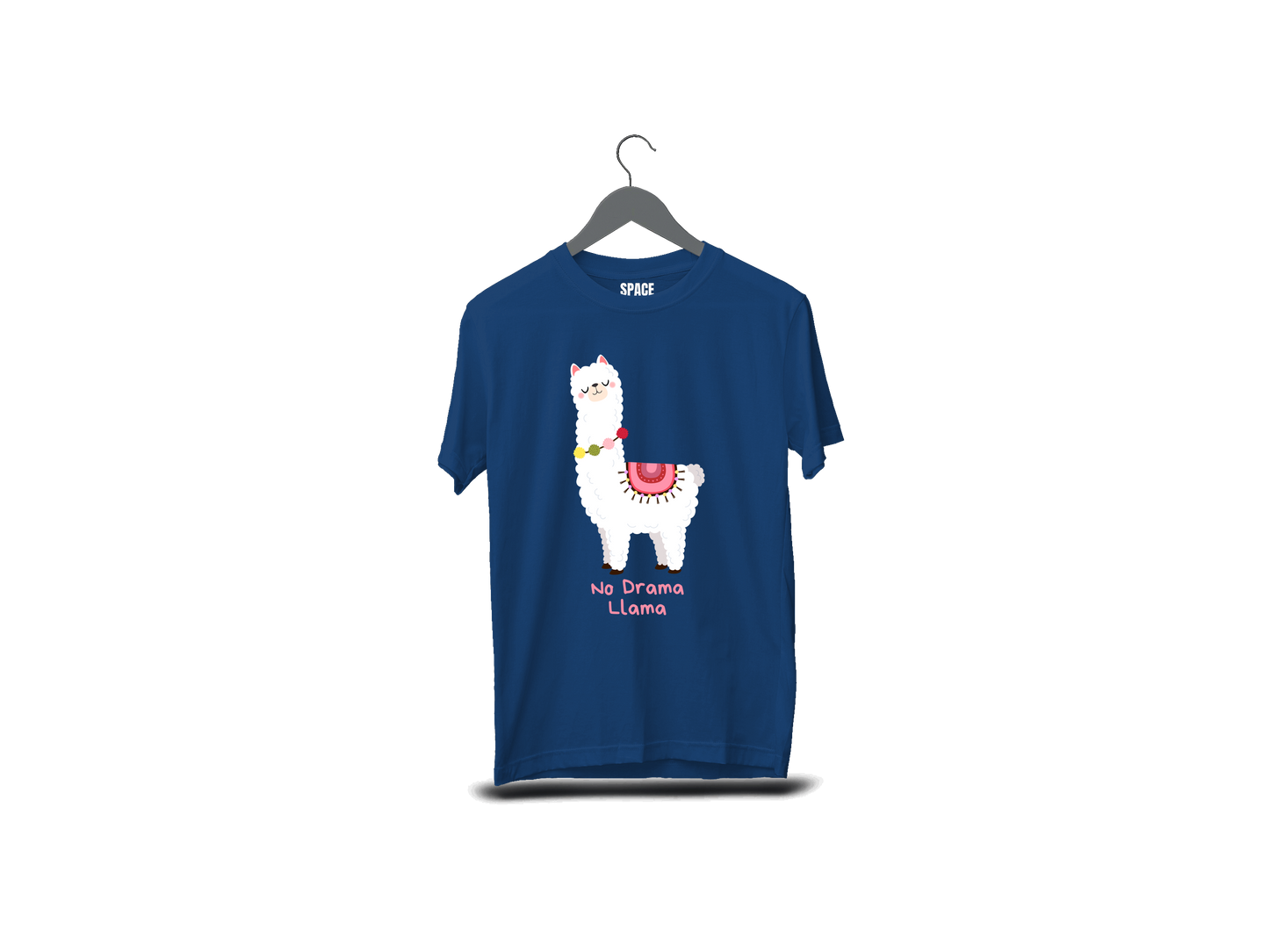 No Drama Lama Printed Navy Blue Half Sleeve T-shirt.