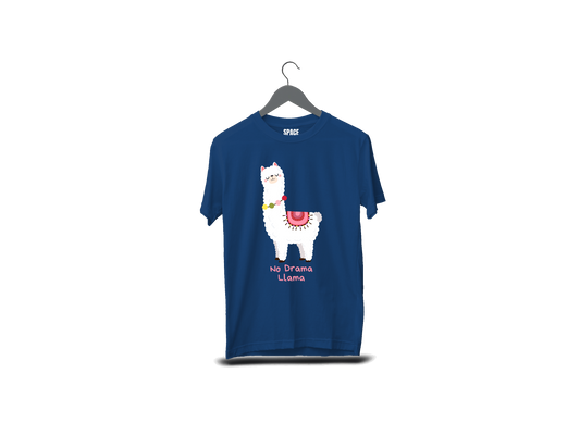 No Drama Lama Printed Navy Blue Half Sleeve T-shirt.