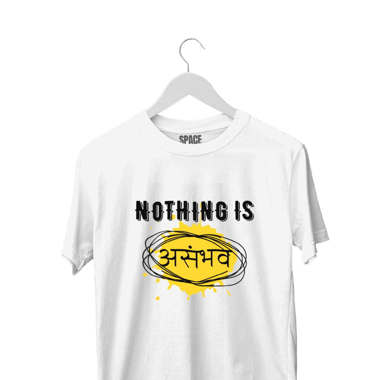 Nothing Is Asambhav Printed White Half Sleeve Cotton T-Shirt.