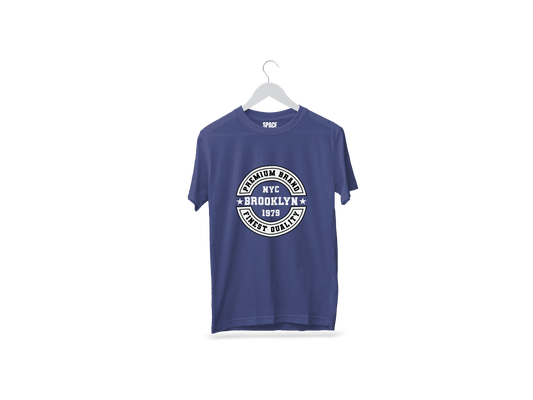 NYC Brooklyn Printed Navy Blue Half Cotton T-Shirt