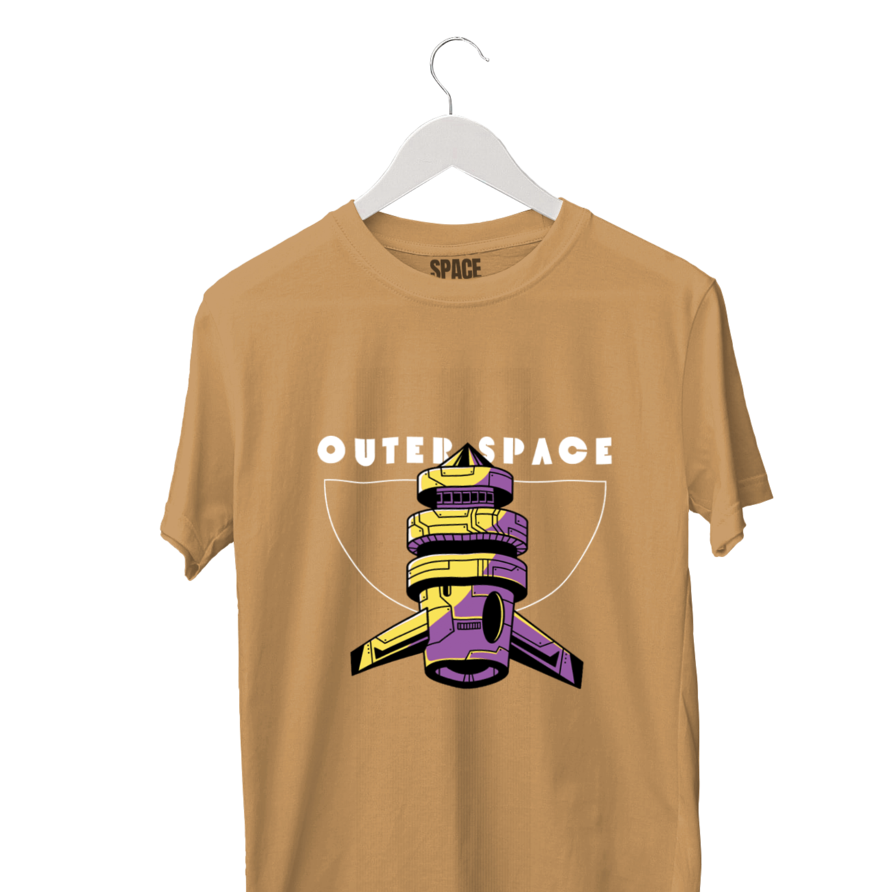 Outer Space Printed Beige Half Sleeve Cotton T-Shirt.