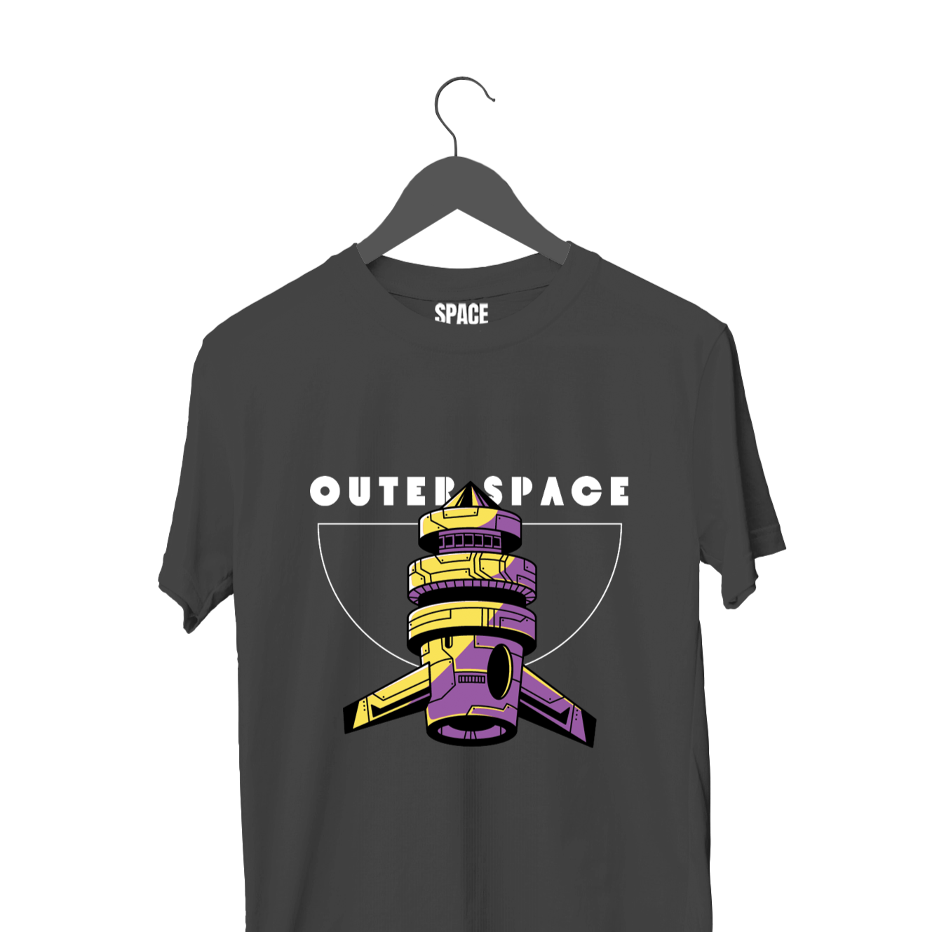 Outer Space Printed Black Half Sleeve Cotton T-Shirt.