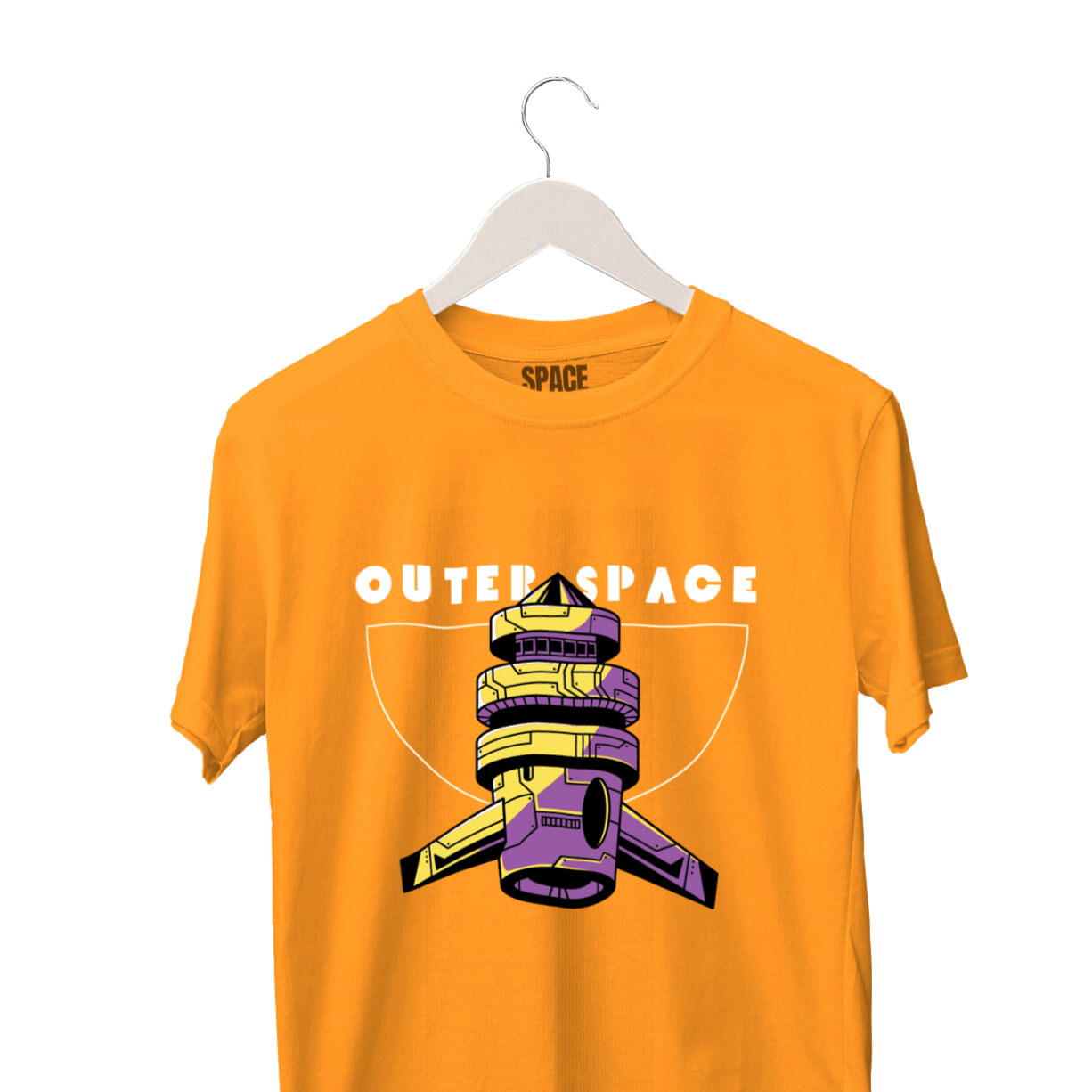 Outer Space Printed Mustard Half Sleeve Cotton T-Shirt.