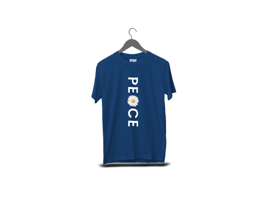 Peace Printed Navy Blue Cotton T-Shirt.