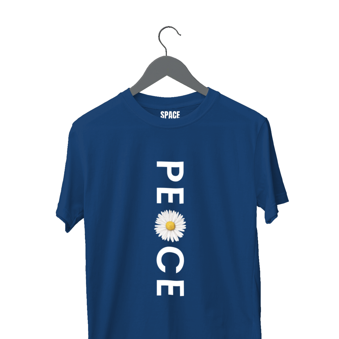 Peace Printed Navy Blue Cotton T-Shirt.