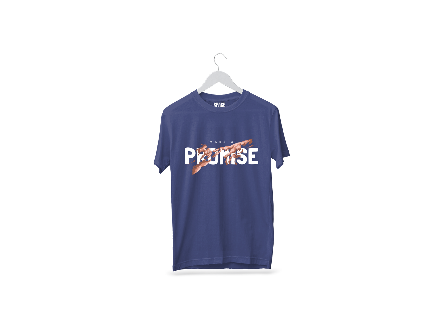 Make A Promise Printed Navy Blue Half Sleeve Cotton T-Shirt.