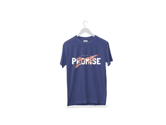 Make A Promise Printed Navy Blue Half Sleeve Cotton T-Shirt.