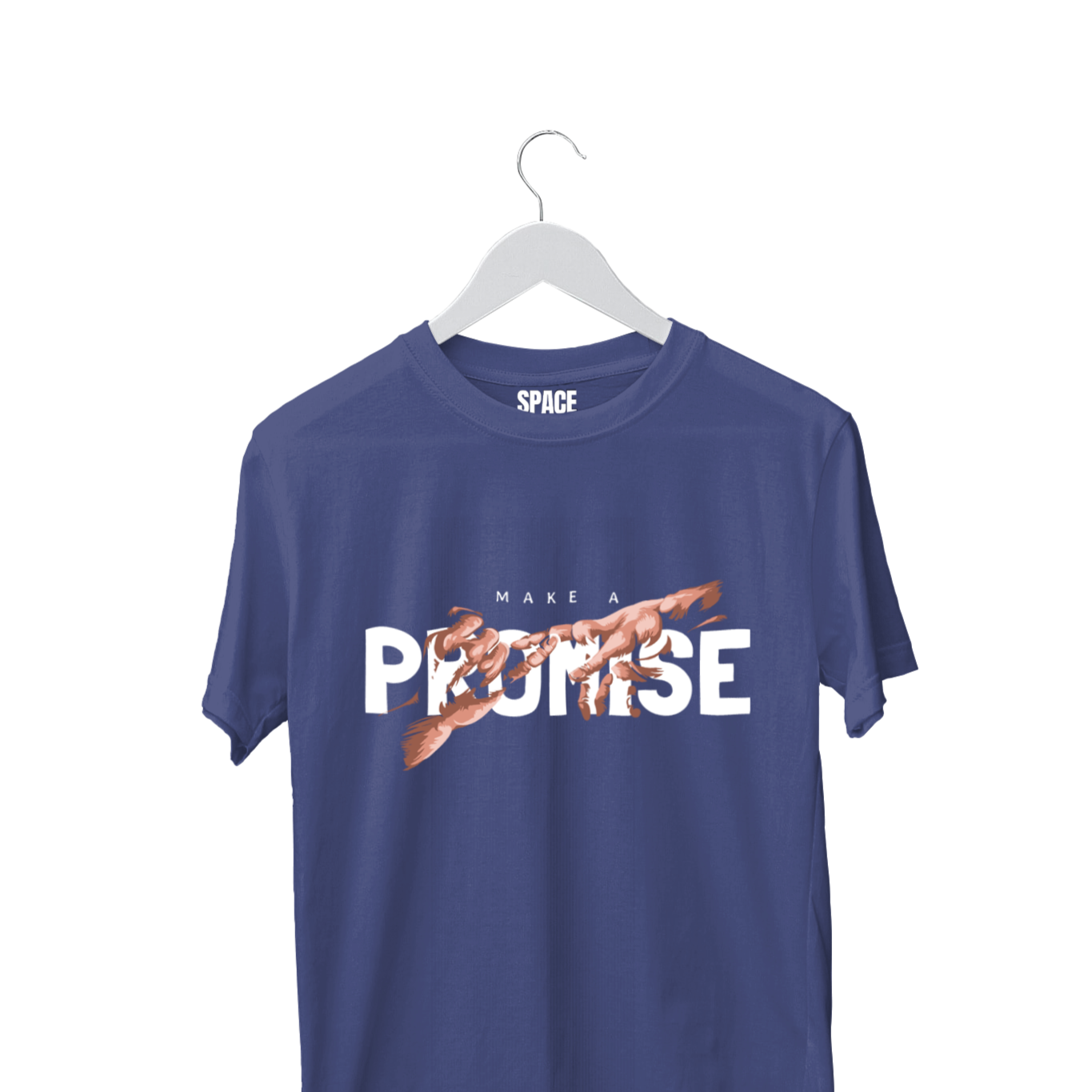 Make A Promise Printed Navy Blue Half Sleeve Cotton T-Shirt.