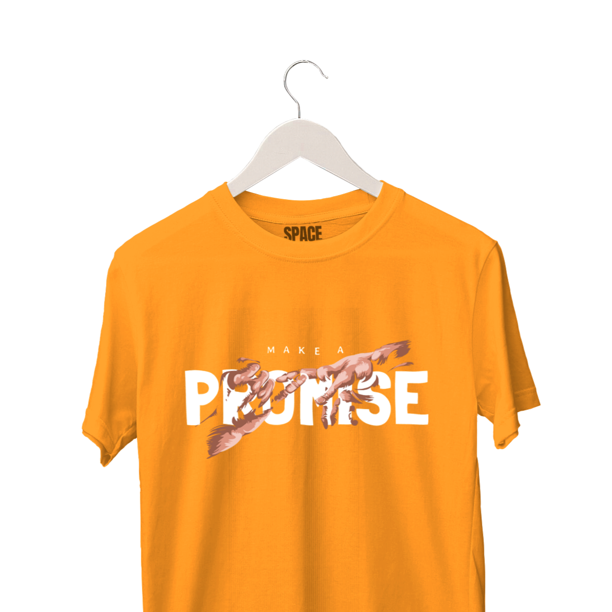 Make A Promise Printed Mustard Half Sleeve Cotton T-Shirt.