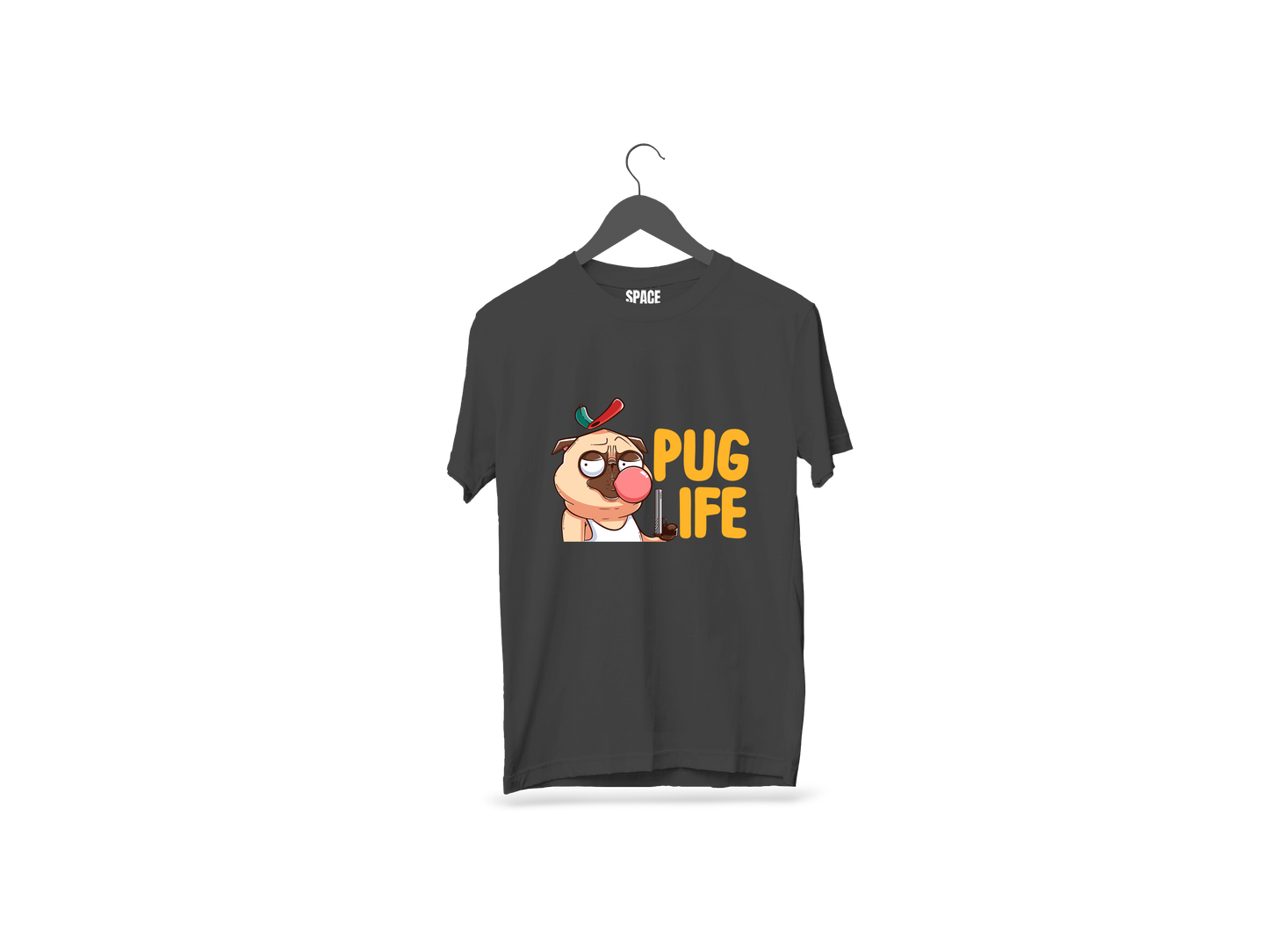 Pug Life Printed Black Half Sleeve T-Shirt.