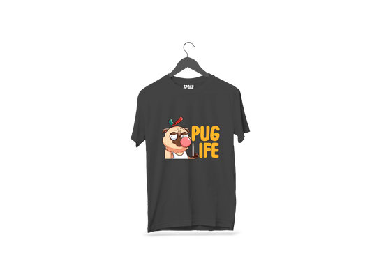 Pug Life Printed Black Half Sleeve T-Shirt.