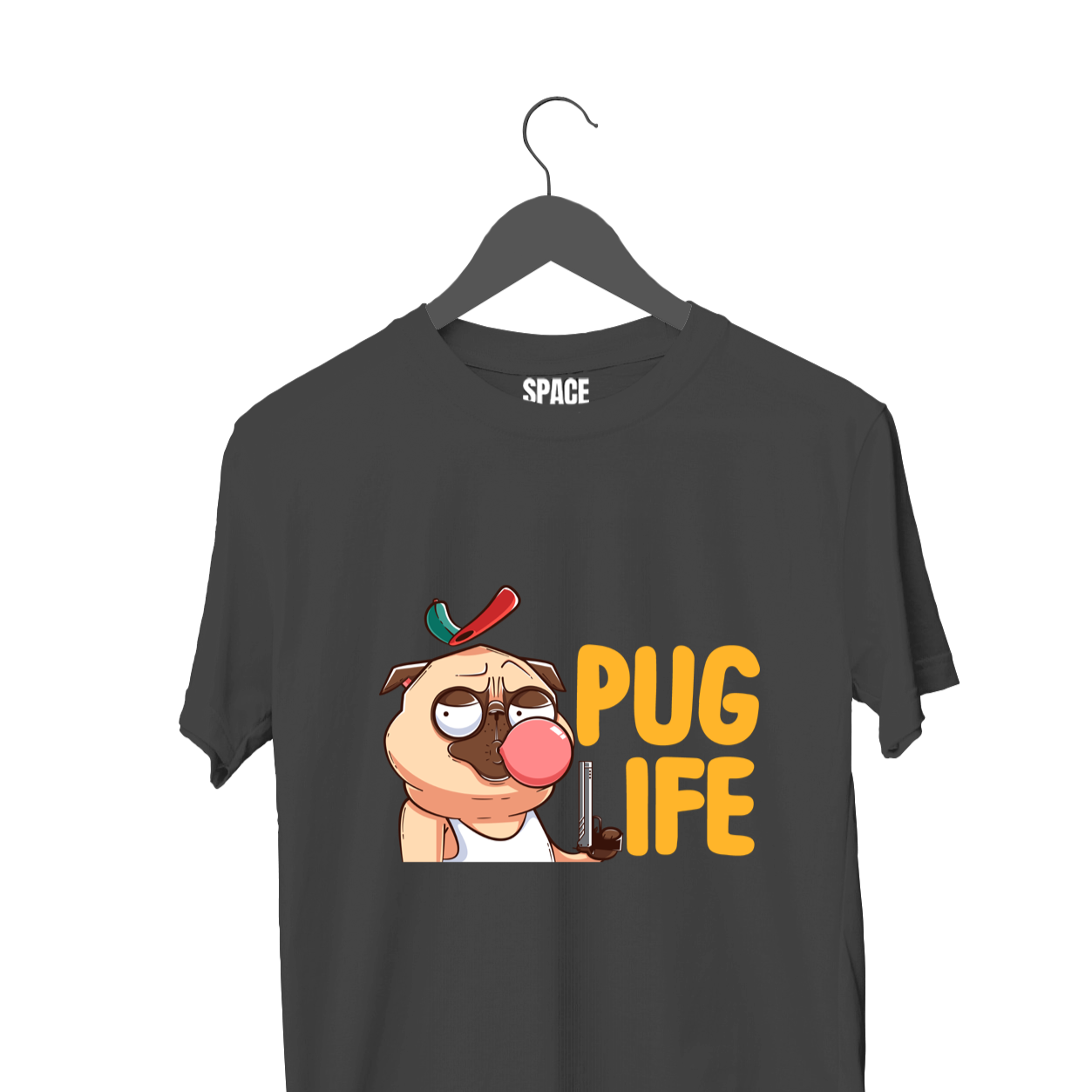 Pug Life Printed Black Half Sleeve T-Shirt.