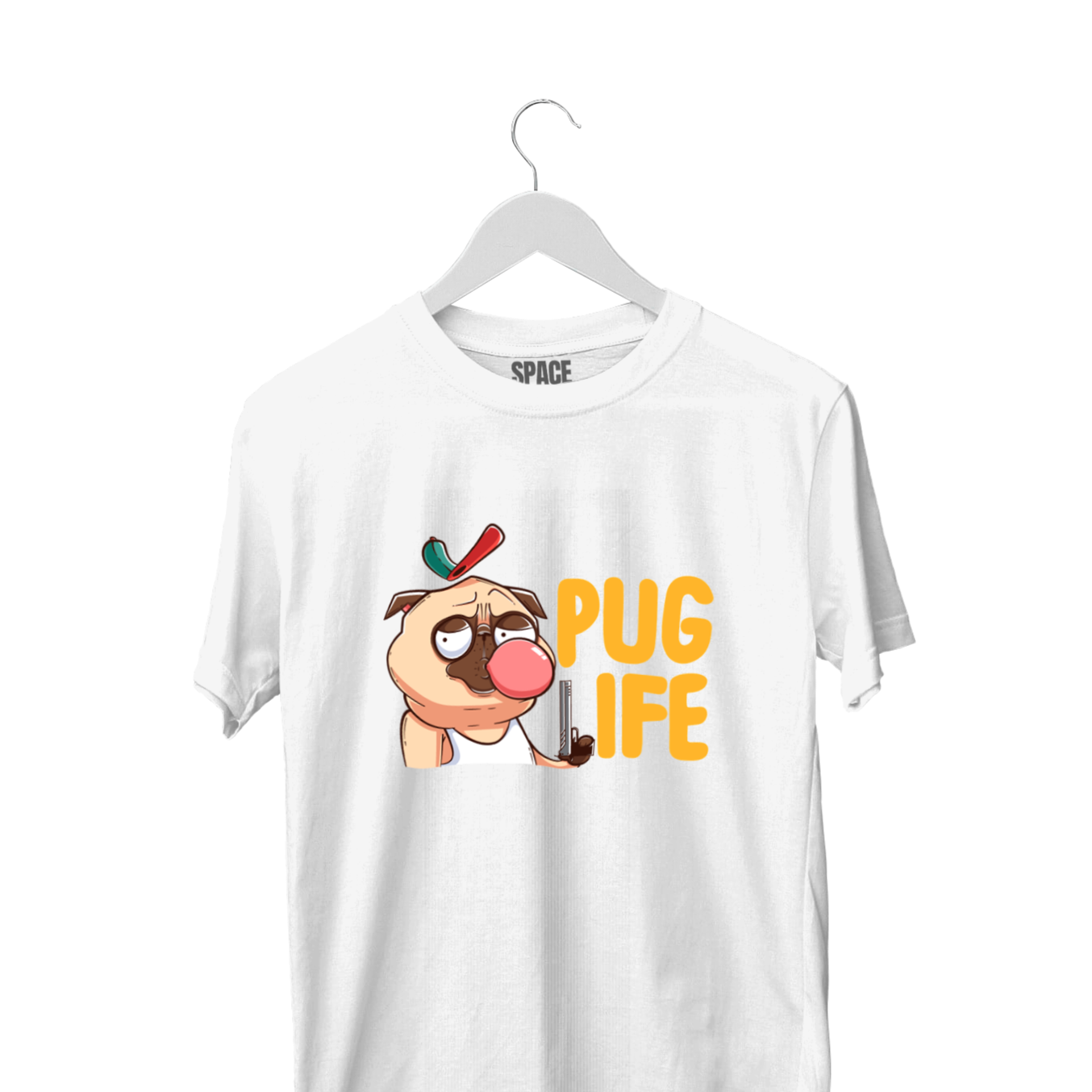 Pug Life Printed White Half Sleeve T-Shirt.