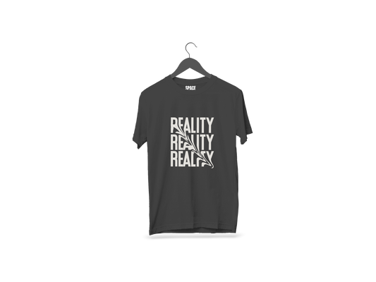 Reality Printed Black Half Sleeve Cotton T-Shirt.