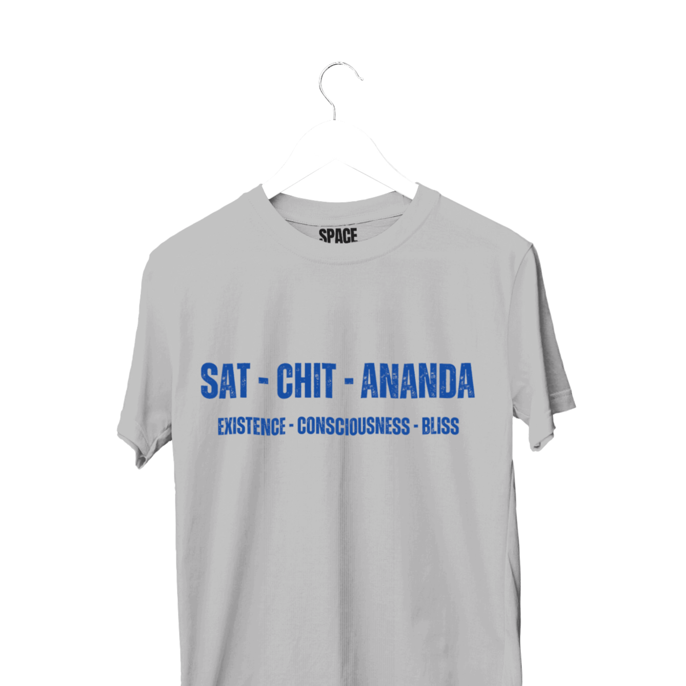 Sat-Chit-Ananda Printed Gray Half Sleeve Cotton T-Shirt.