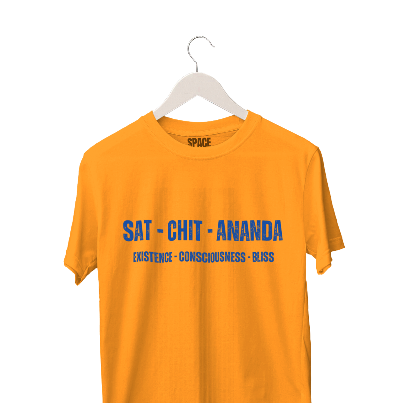 Sat-Chit-Ananda Printed Mustard Half Sleeve Cotton T-Shirt.