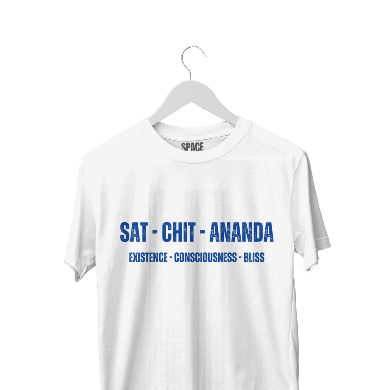 Sat-Chit-Ananda Printed White Half Sleeve Cotton T-Shirt.