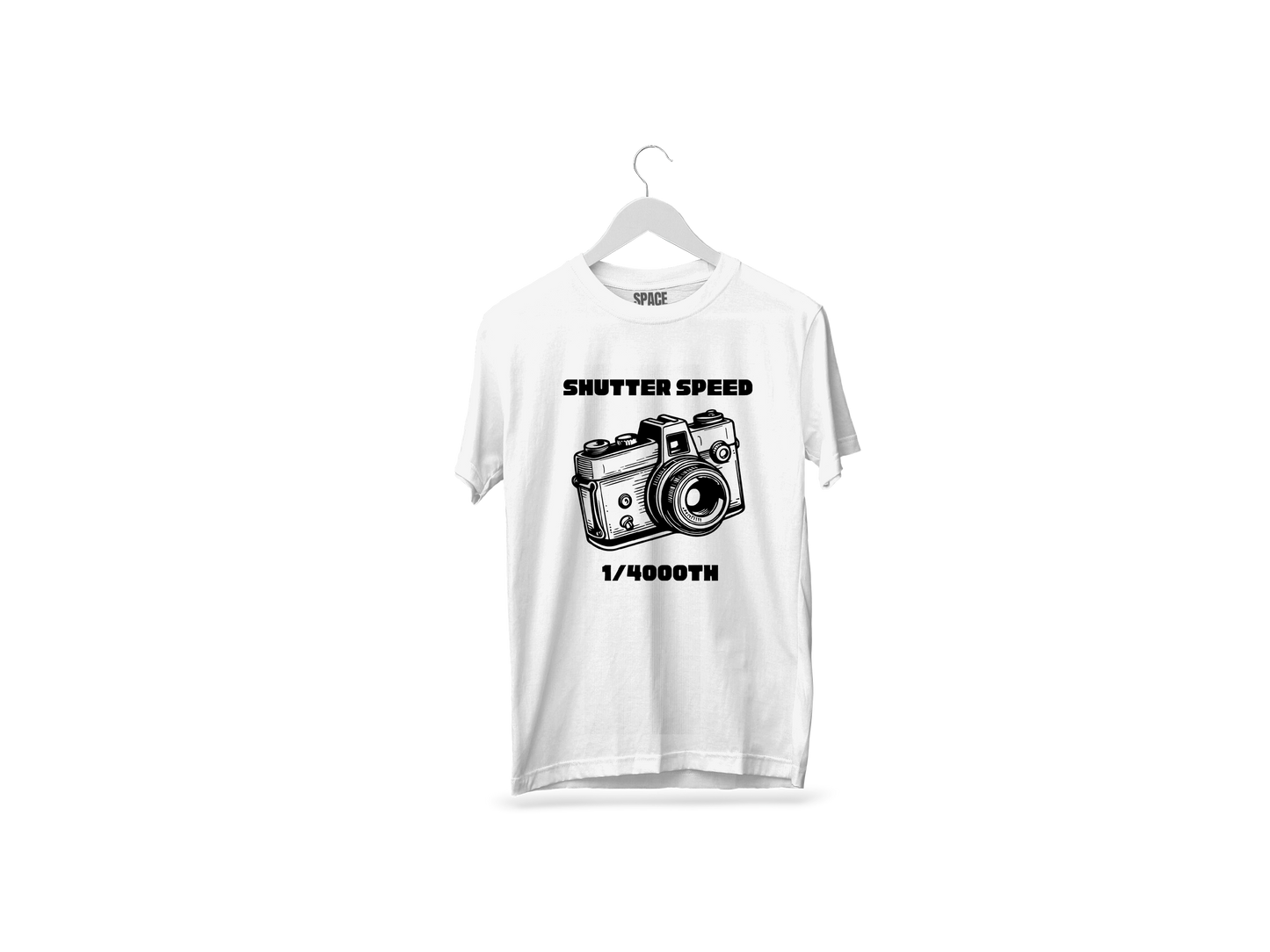 Shutter Speed Printed White Half Sleeve Cotton T-Shirt.