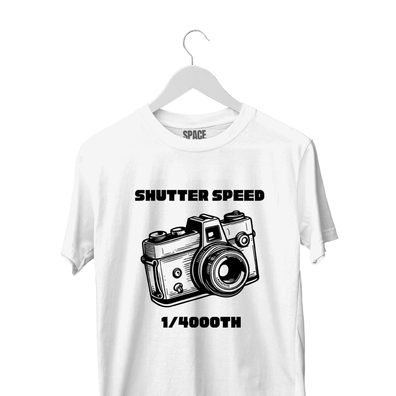 Shutter Speed Printed White Half Sleeve Cotton T-Shirt.