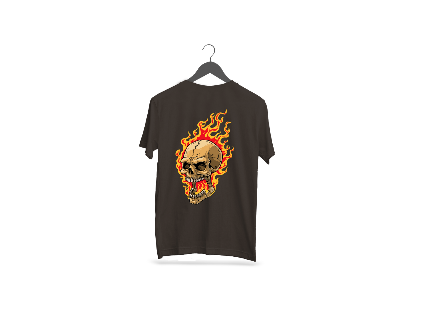 Fire Skull Back Printed Black Half Sleeve T-shirt