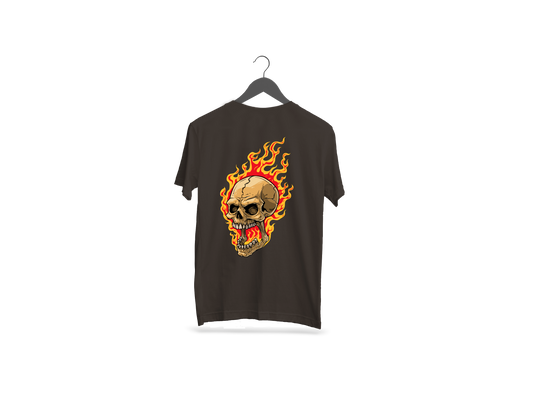 Fire Skull Back Printed Black Half Sleeve T-shirt