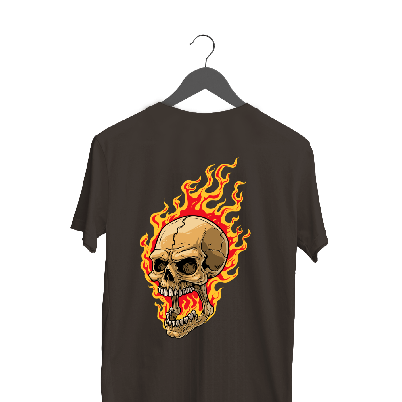 Fire Skull Back Printed Black Half Sleeve T-shirt