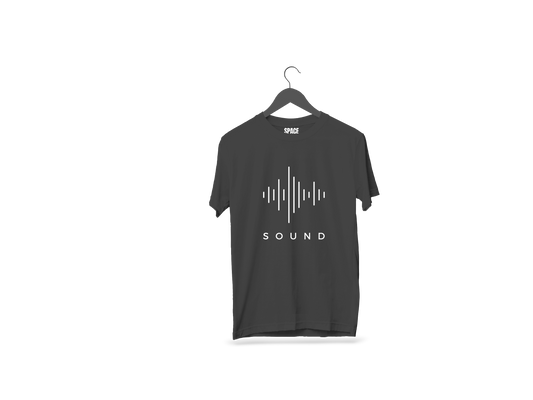 Sound Printed Black Half Sleeve Cotton T-Shirt.