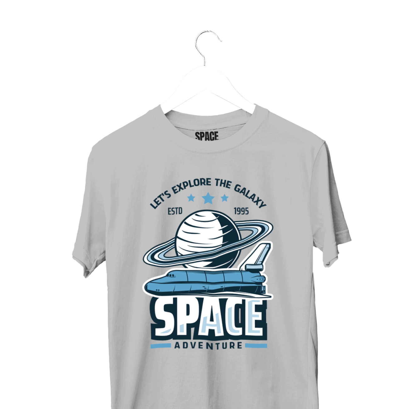 Space Adventure Printed Gray Half Sleeve T-Shirt.