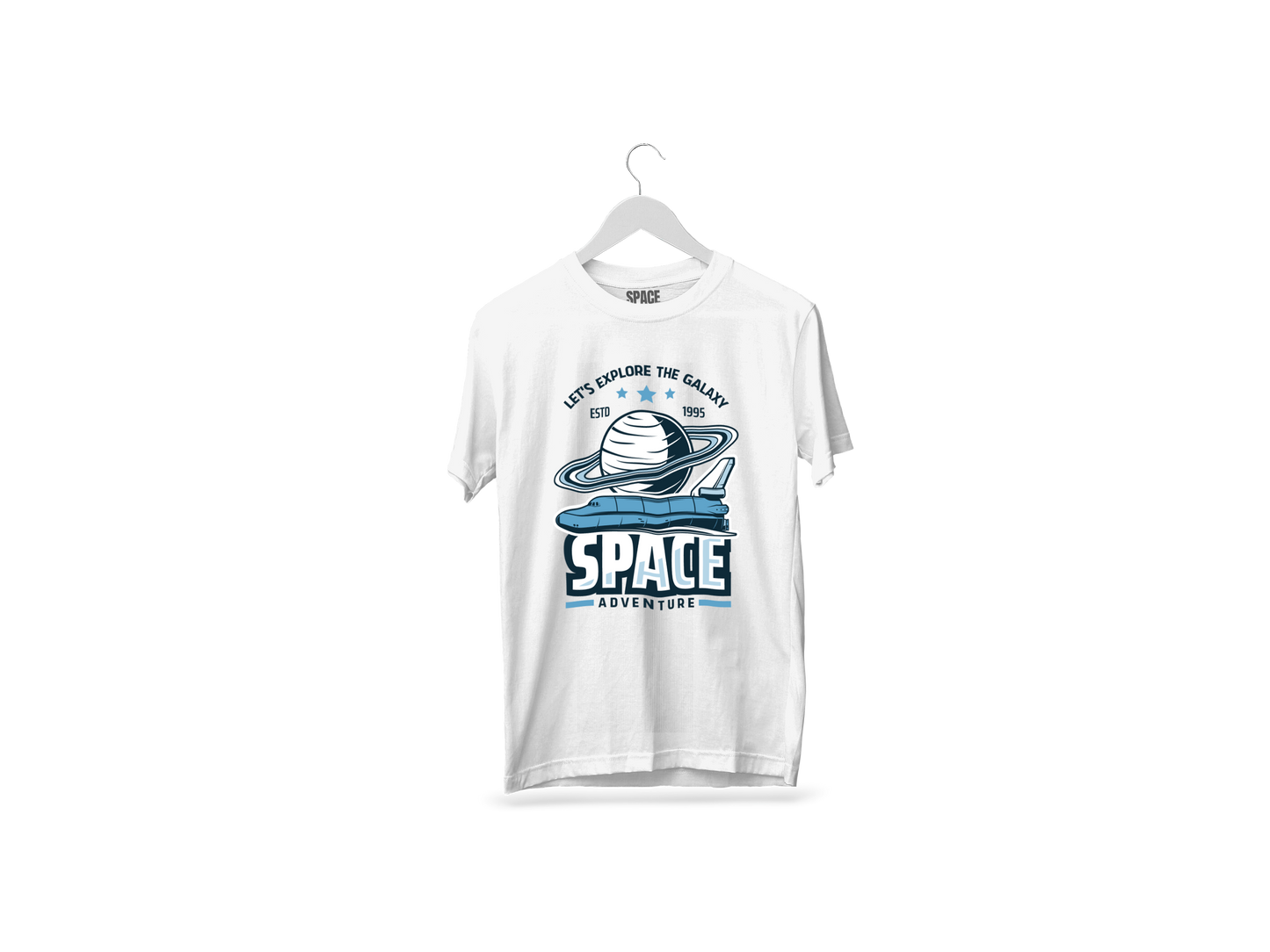 Space Adventure Printed White Half Sleeve T-Shirt.