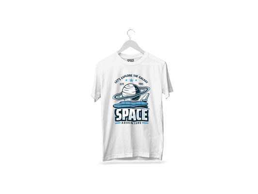 Space Adventure Printed White Half Sleeve T-Shirt.