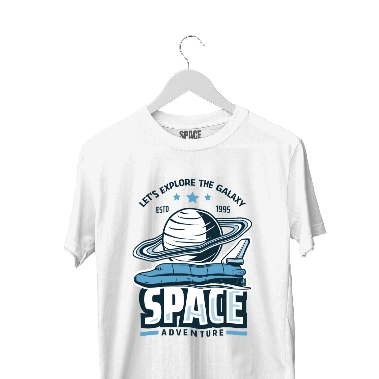 Space Adventure Printed White Half Sleeve T-Shirt.