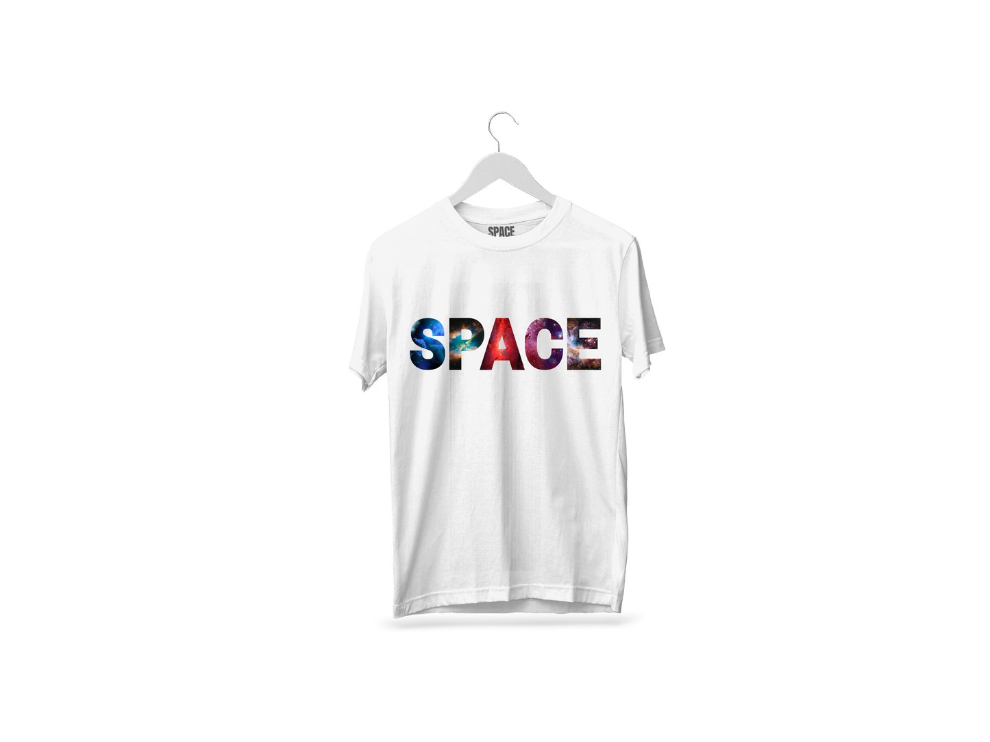 Space Printed White Half Sleeve Cotton T-Shirt.