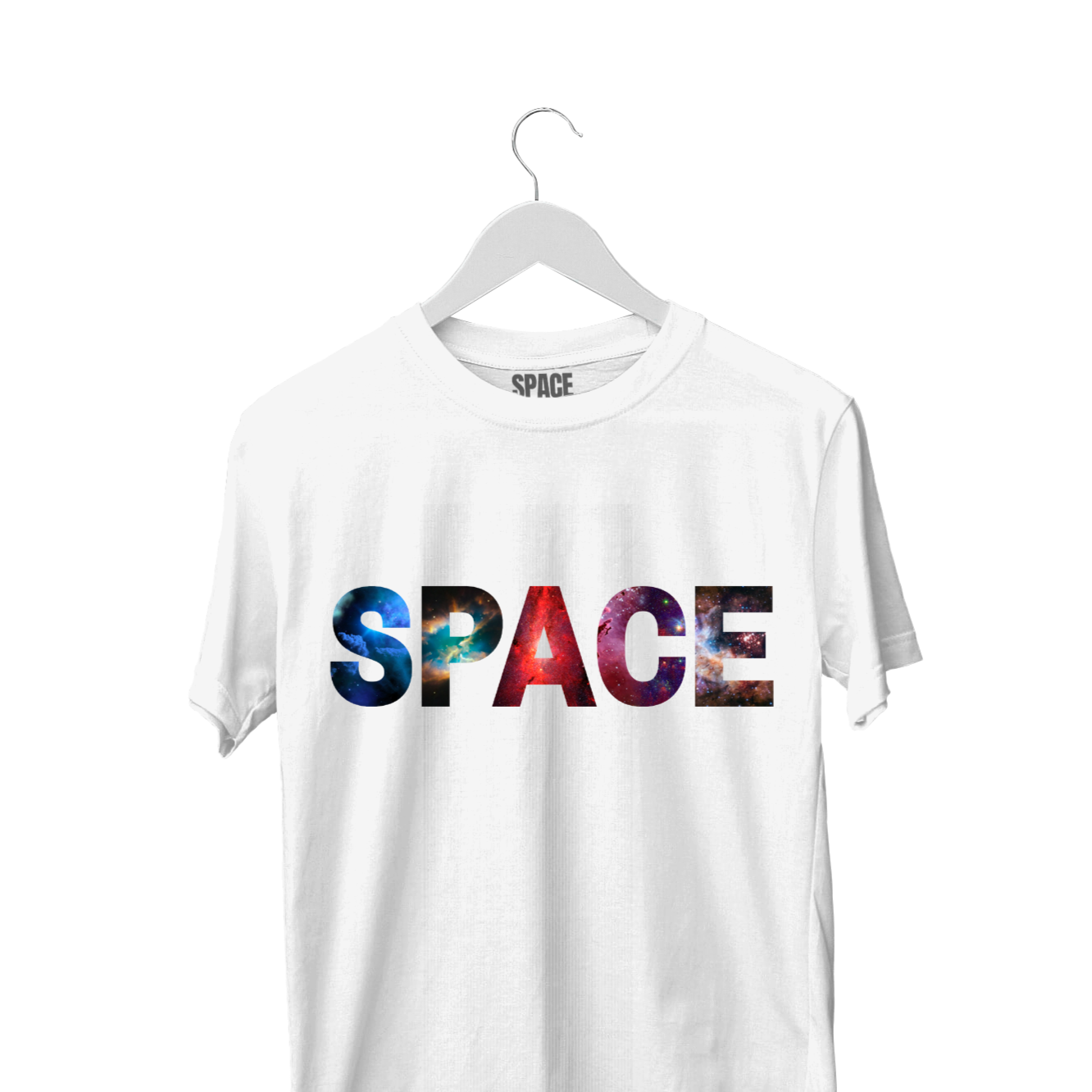 Space Printed White Half Sleeve Cotton T-Shirt.