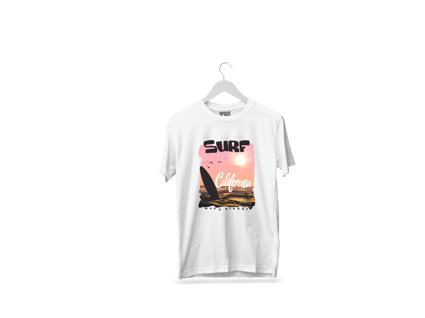 Surf California Printed White Half Sleeve T-Shirt.