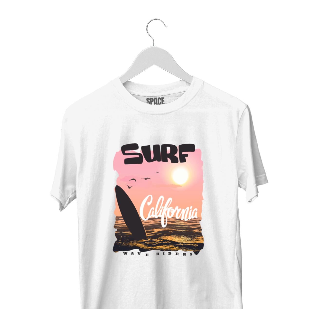 Surf California Printed White Half Sleeve T-Shirt.